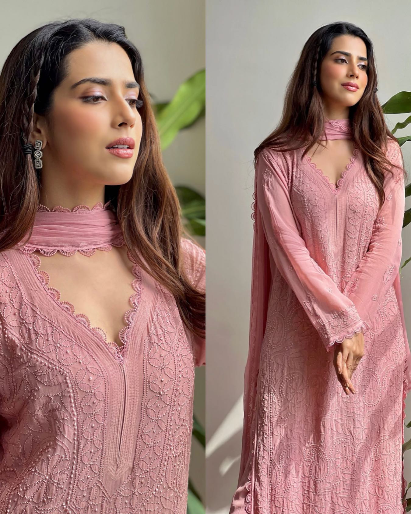BEAUTIFUL PINK COLORED EMBROIDERY WORKED KURTA SET WITH