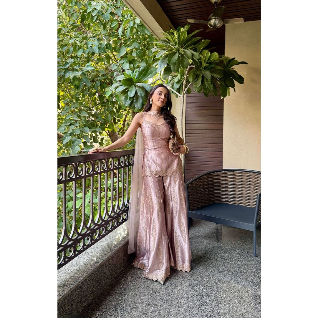 Blush Pink Embroidered Sharara Set with Handcrafted Detailing