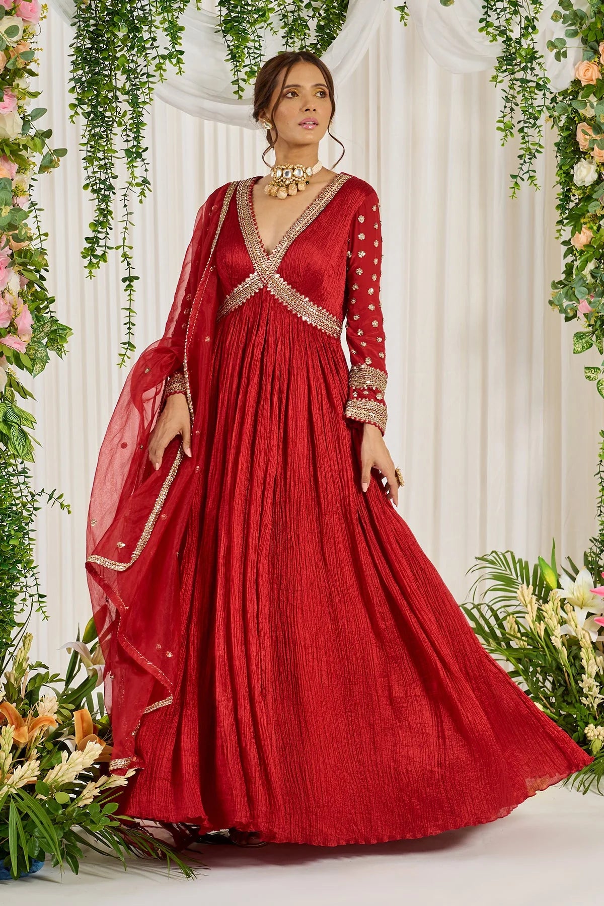 Red Hand Embroidered Anarkali suit set
