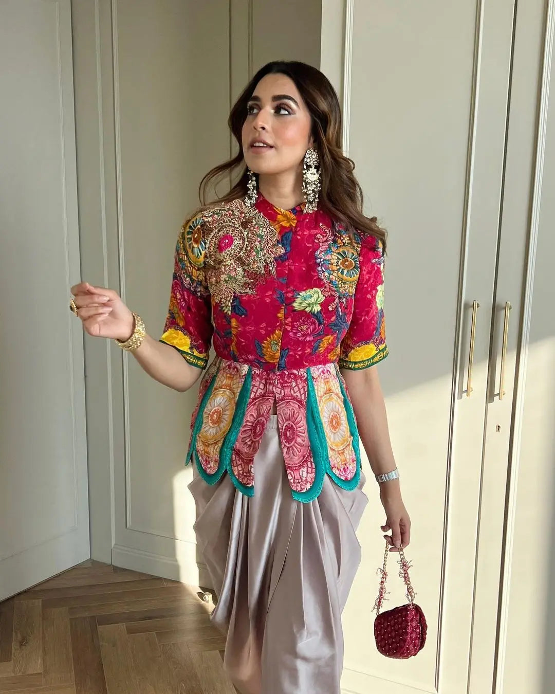 peplum dress with dhoti Buy Women Pink Motif Embroidered Rayon Peplum Top With Solid Dhoti Skirt  Online at Best Price