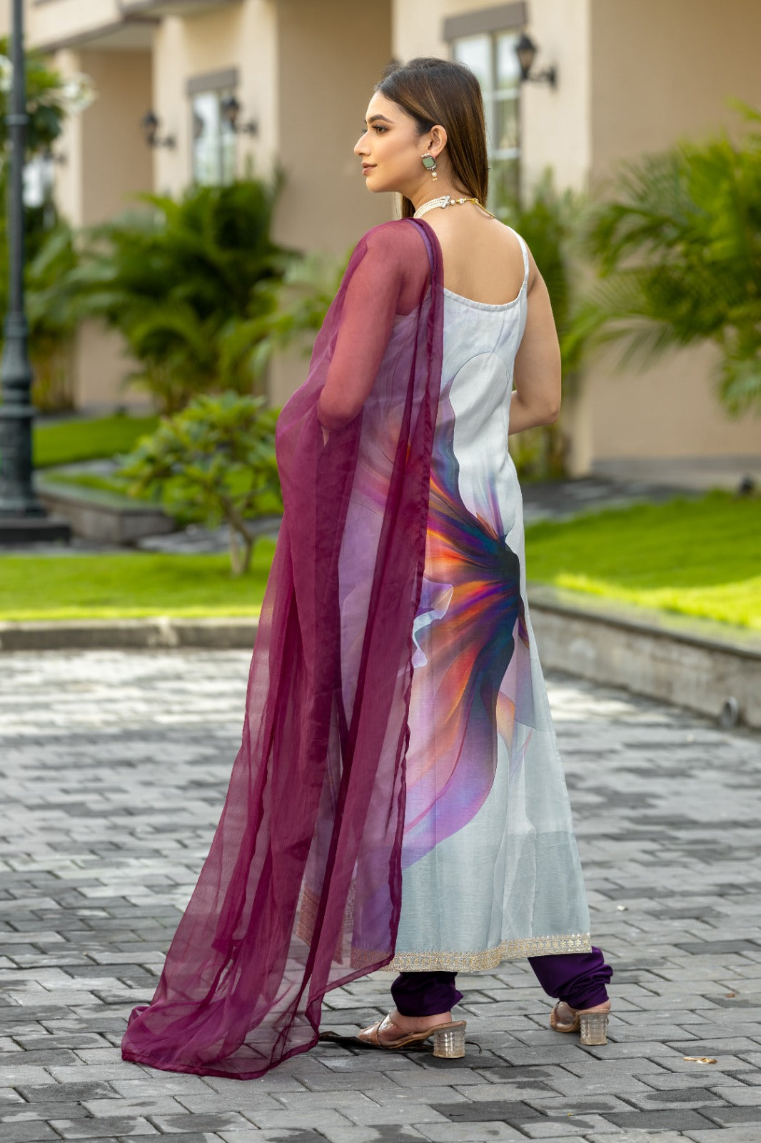 Multi Color Sequined Embroidered Work Kurta With Chudidar & Dupatta