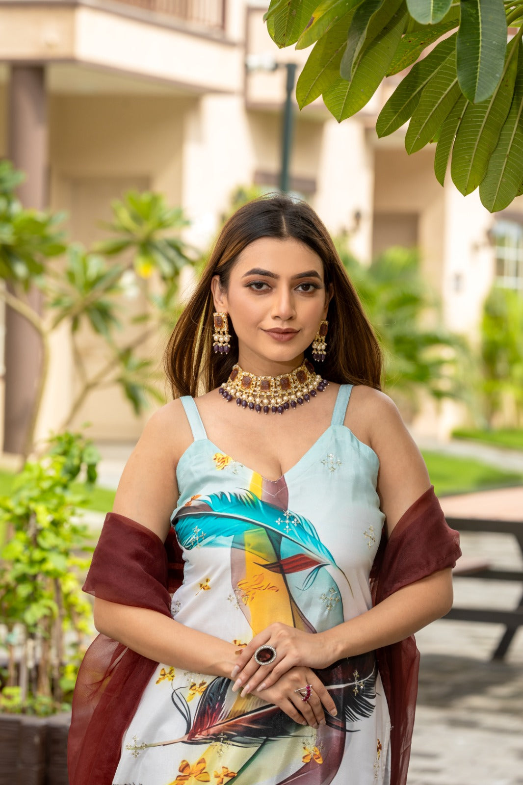Multi Color Sequined Embroidered Work Kurta With Chudidar & Dupatta