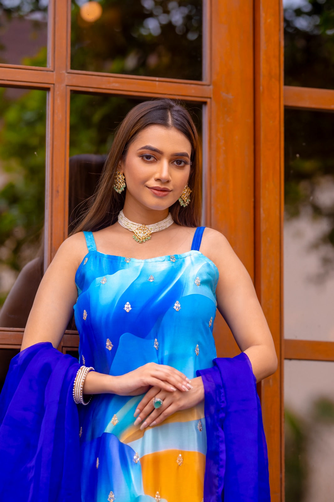 Royal Blue Color Embroidered Work Kurta With Trousers & Dupatta