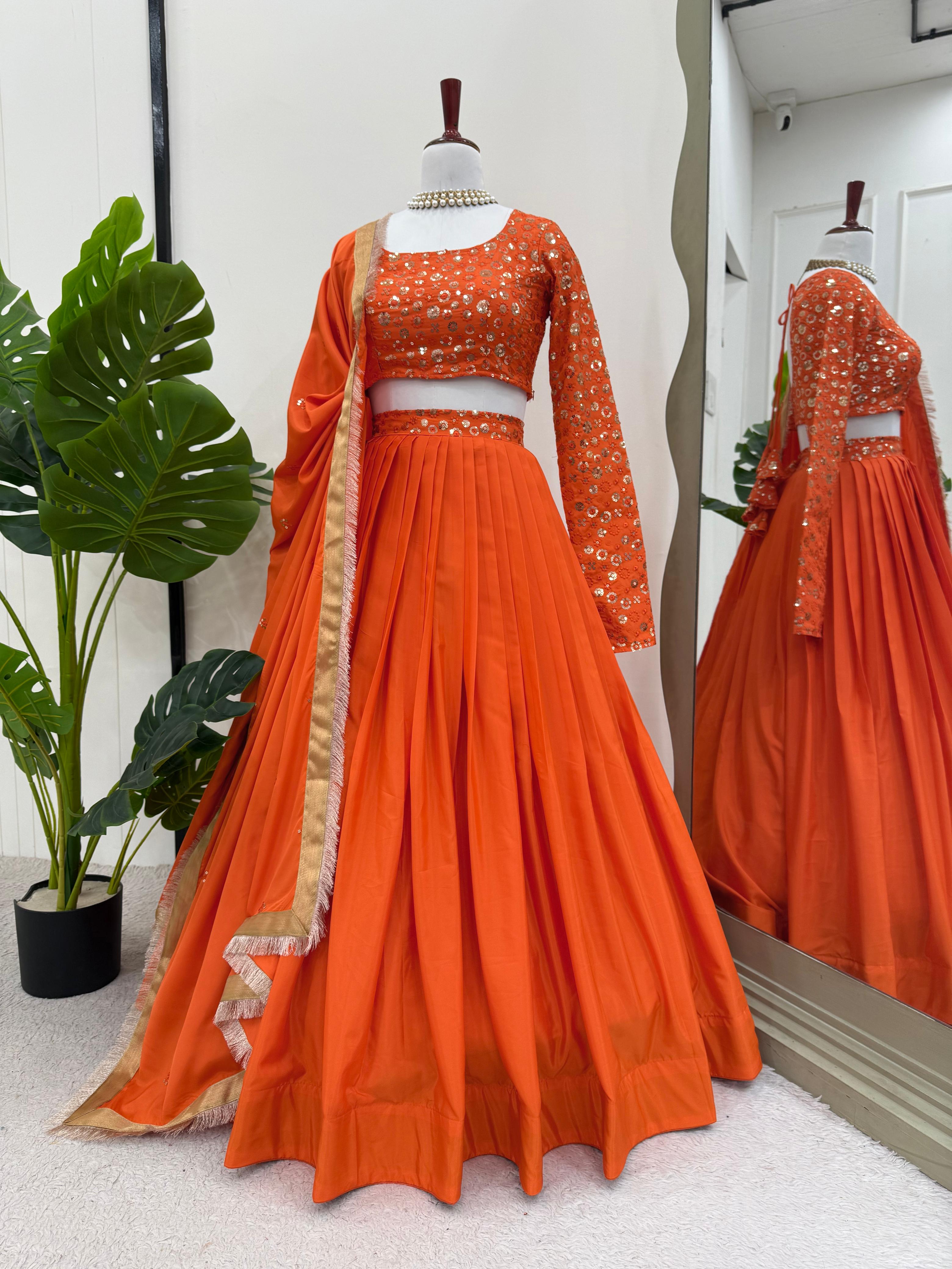Orange Indian Silk Lehenga Choli