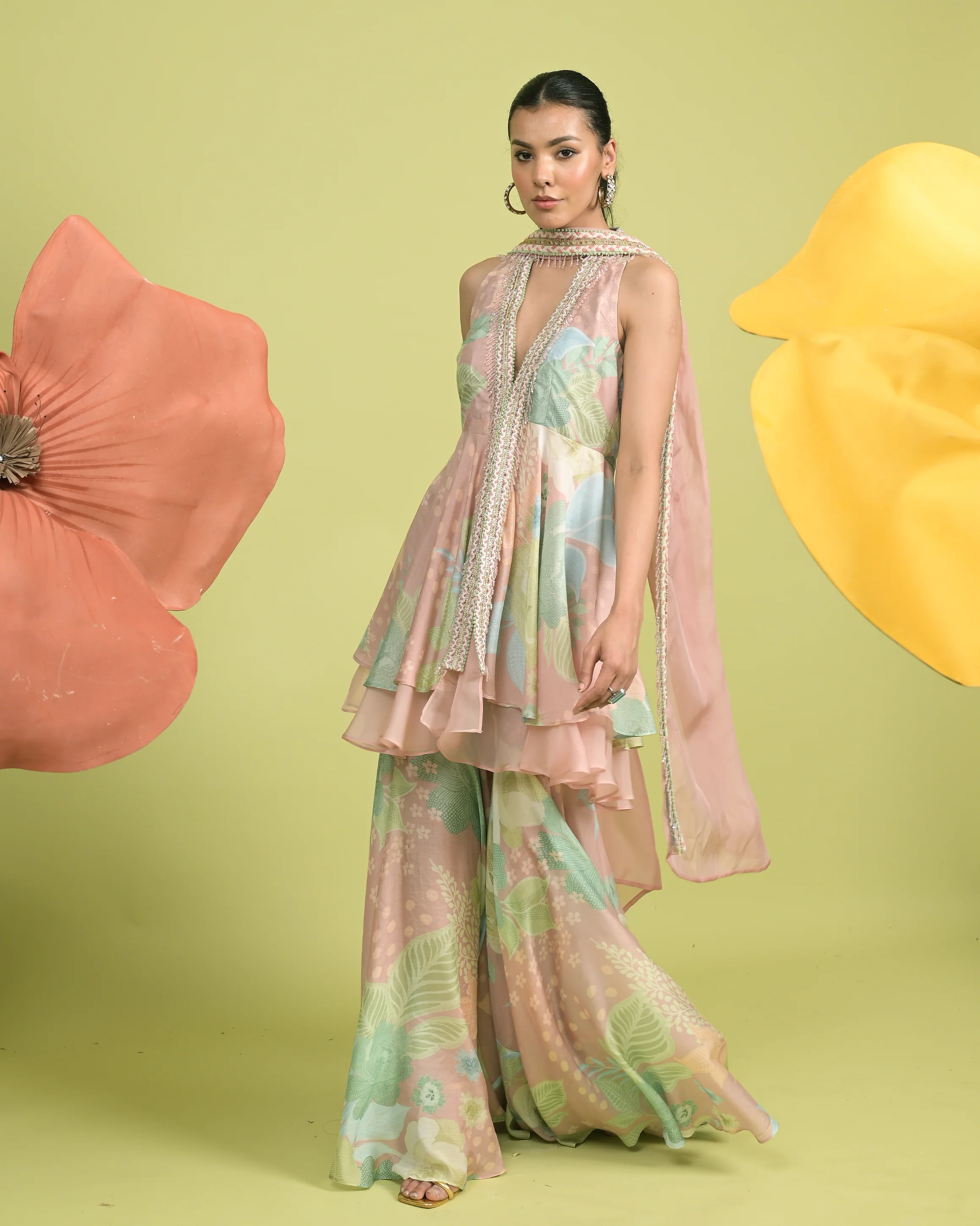 Pastel Dream Peplum Sharara Set