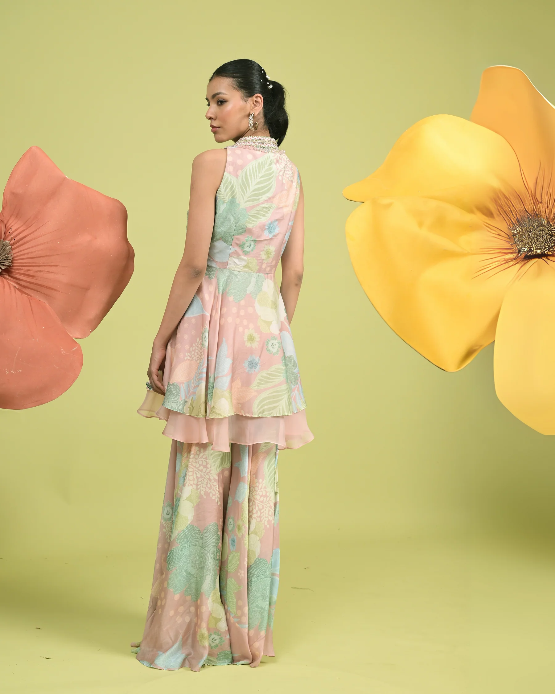 Pastel Dream Peplum Sharara Set