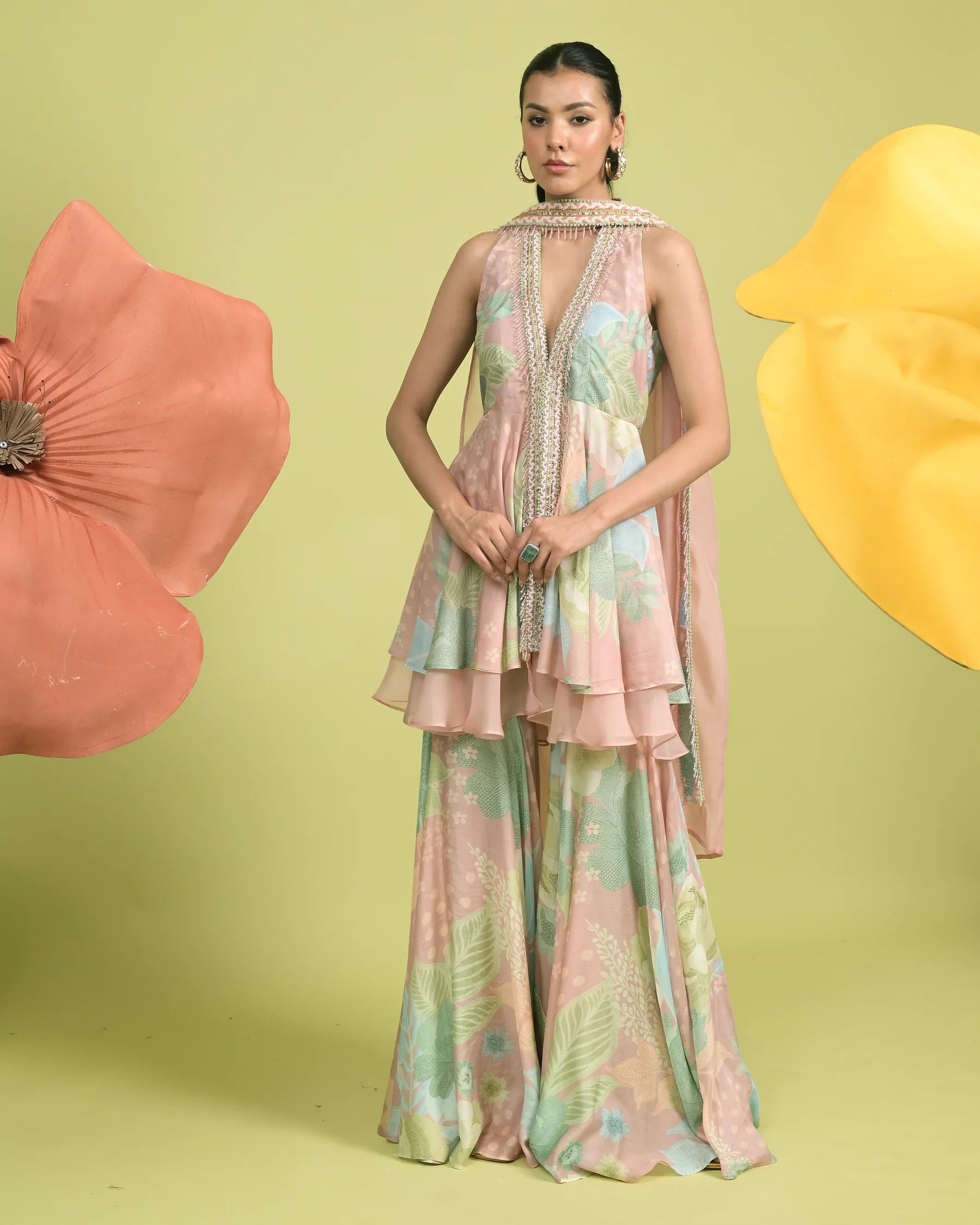Pastel Dream Peplum Sharara Set