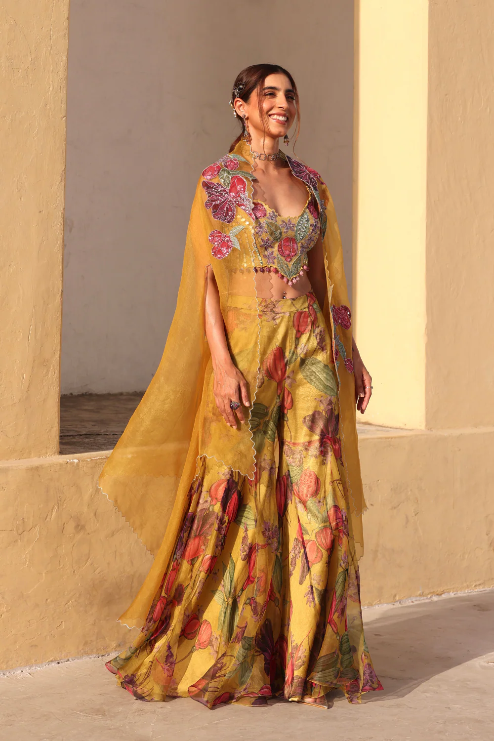 Bageecha sharara set with cape
