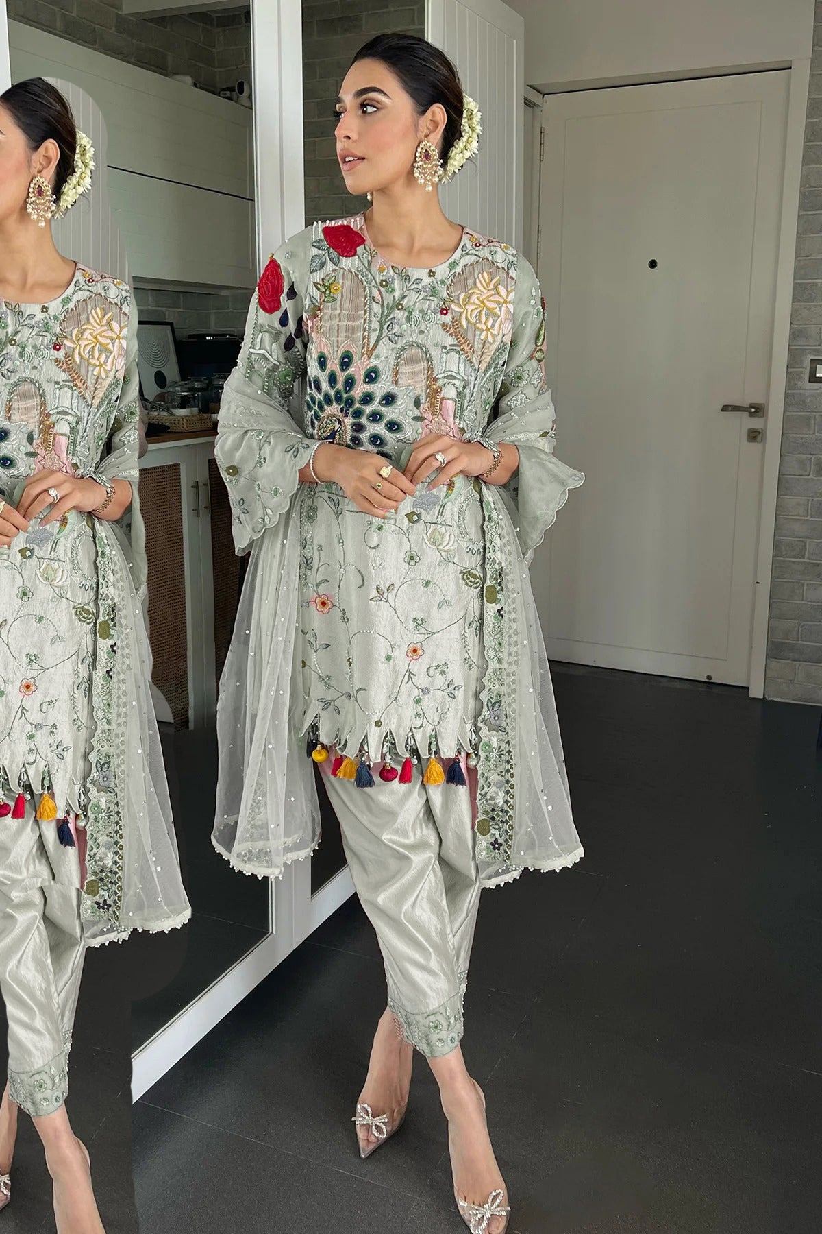 Heavily Embroidered Party Wear Pink Suit