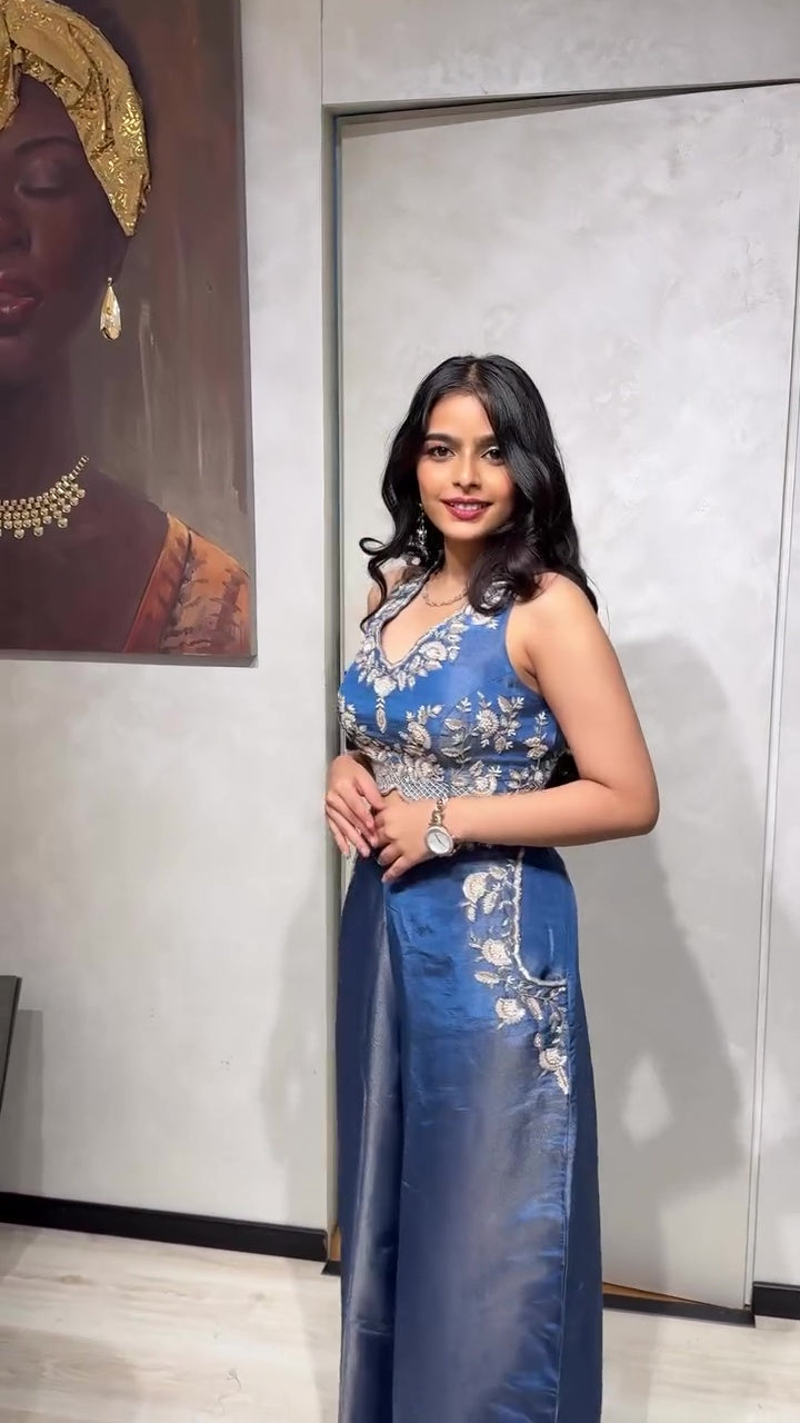 Elegant Blue Festive Wear Co-ord Set with Pockets