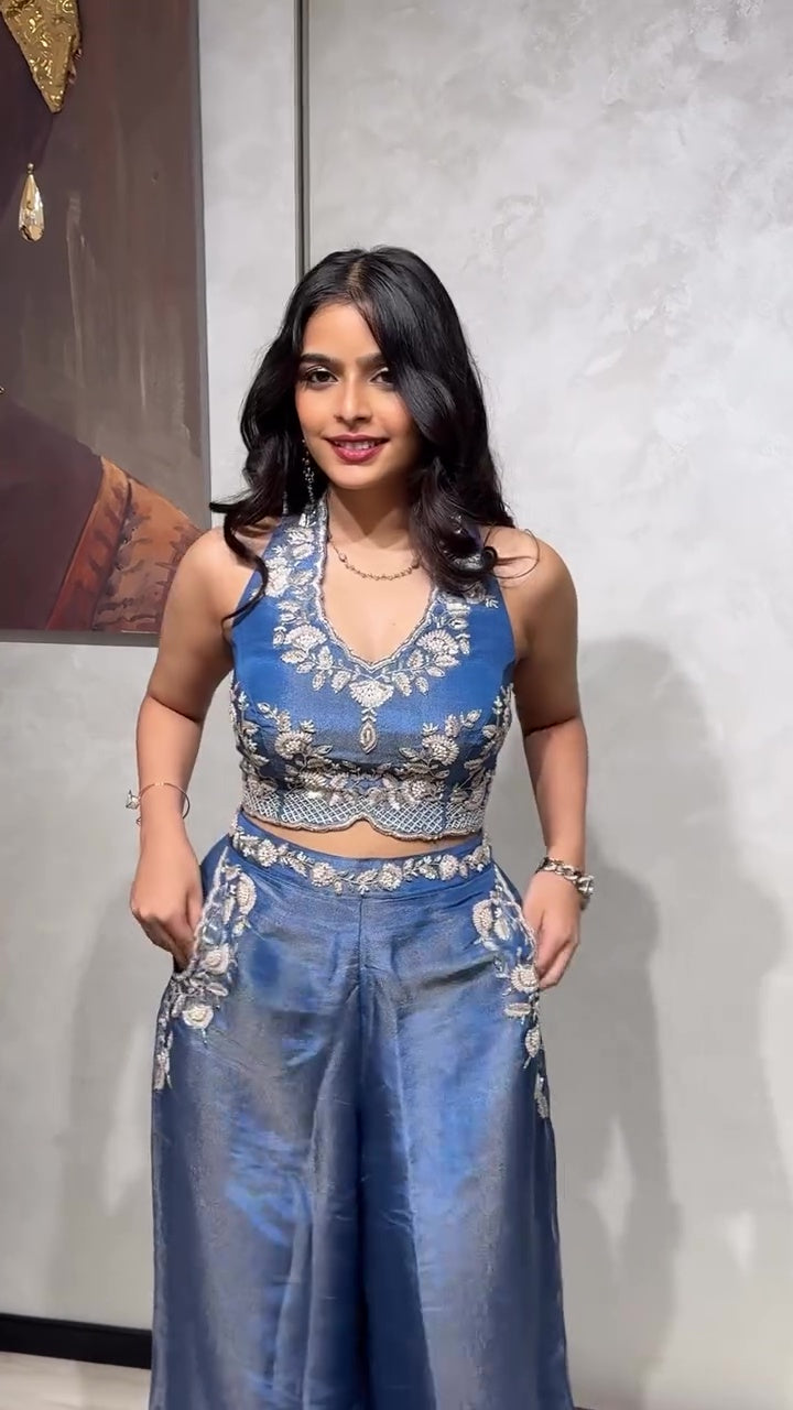 Elegant Blue Festive Wear Co-ord Set with Pockets