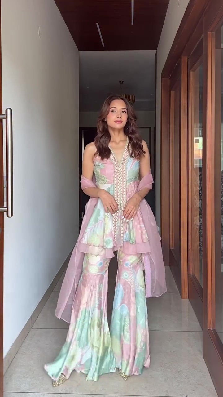 Pastel Dream Peplum Sharara Set