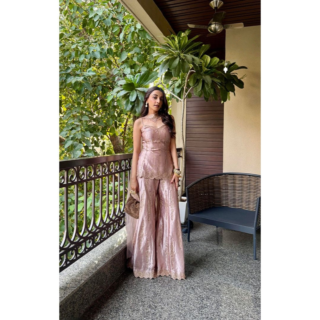 Blush Pink Embroidered Sharara Set with Handcrafted Detailing